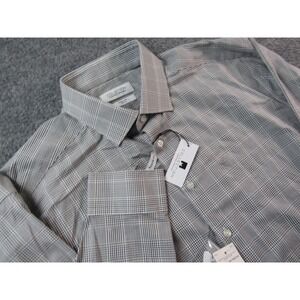 Collection Michael Strahan Shirt Mens 18 34/35 Grey Plaid Wrinkle Free Stretch